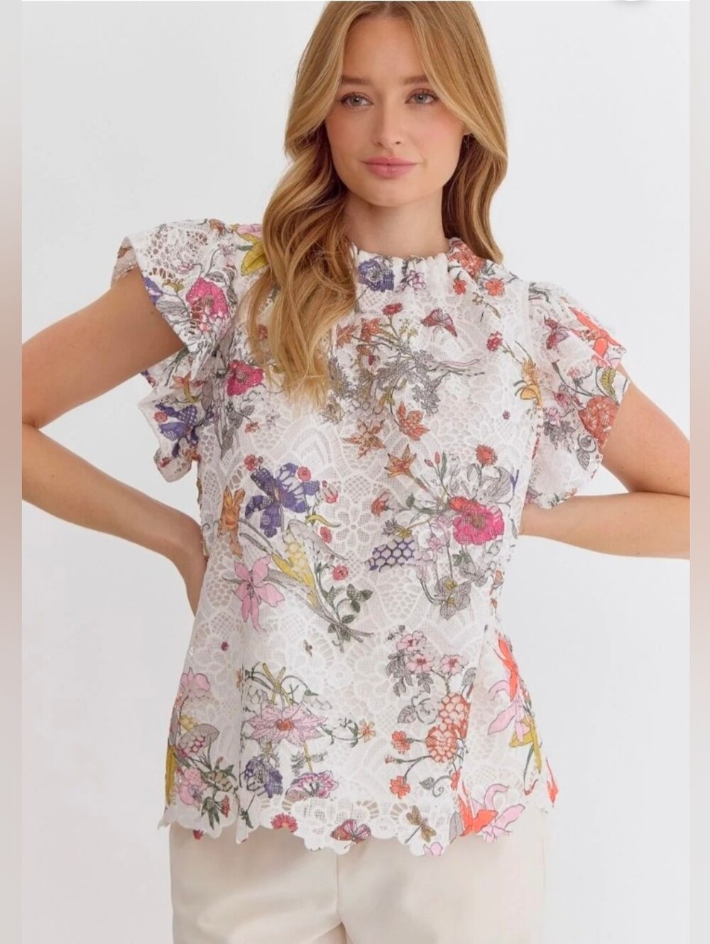 Entro Lace Anya Lace Floral Off-Shoulder Tie-back Top Lined Women's Size L